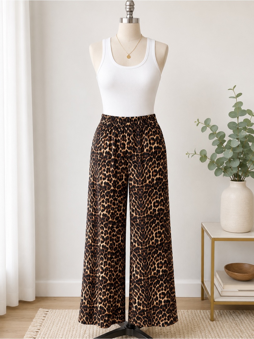 Emma Leopard Print Wide-Leg Pants - Black & Brown